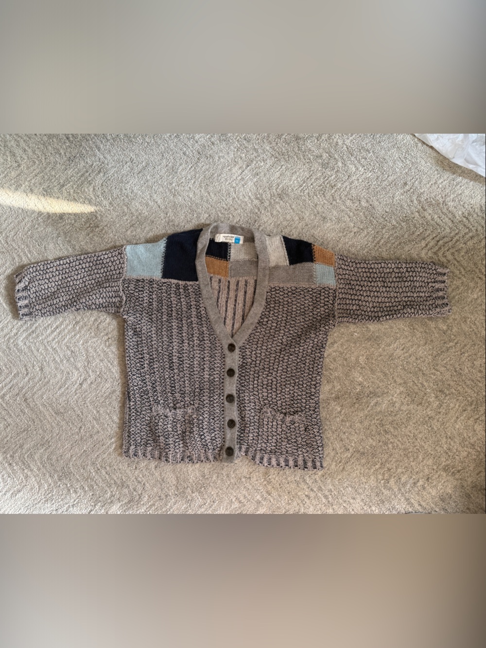 Sparrow Gray Multi Patchwork Button-Up Chunky Cardigan-xs